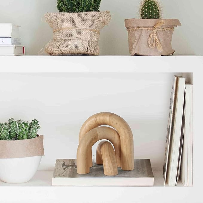 3 Pieces Wood Arch Decor, Wooden Coffee Table Accents, Neutral Home Aesthetic Bookshelf Decoratio... | Amazon (US)