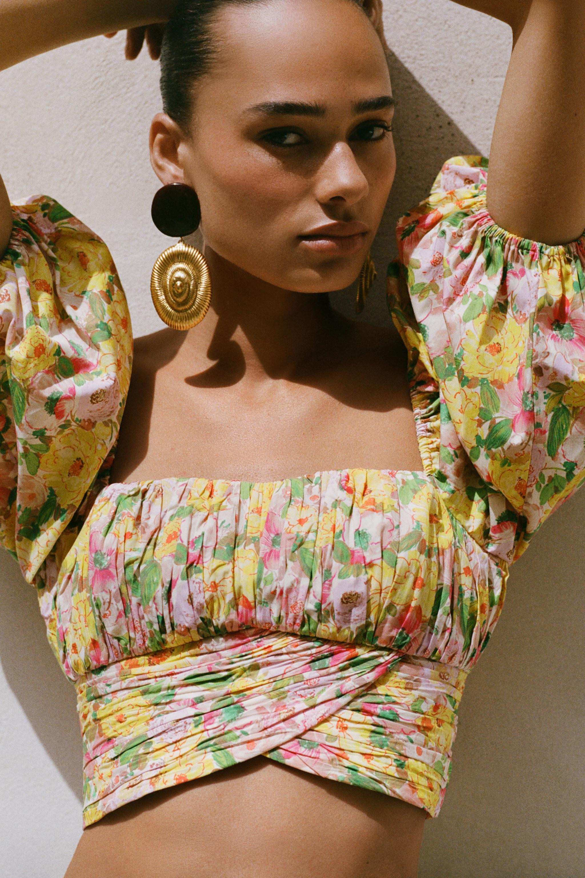 FLORAL PRINT TOP WITH BOW | Zara US