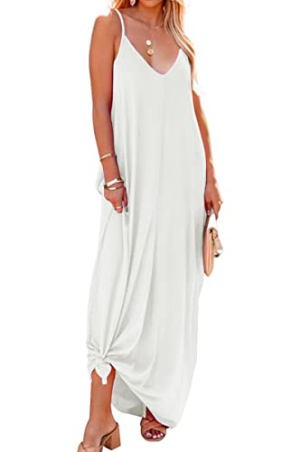 Poetsky Womens Casual Strappy V Neck Sleeveless Flowy Pockets Loose Long Maxi Beach Dress Sundres... | Amazon (US)