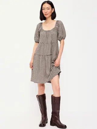 Puff-Sleeve Smocked Mini Swing Dress | Old Navy (CA)