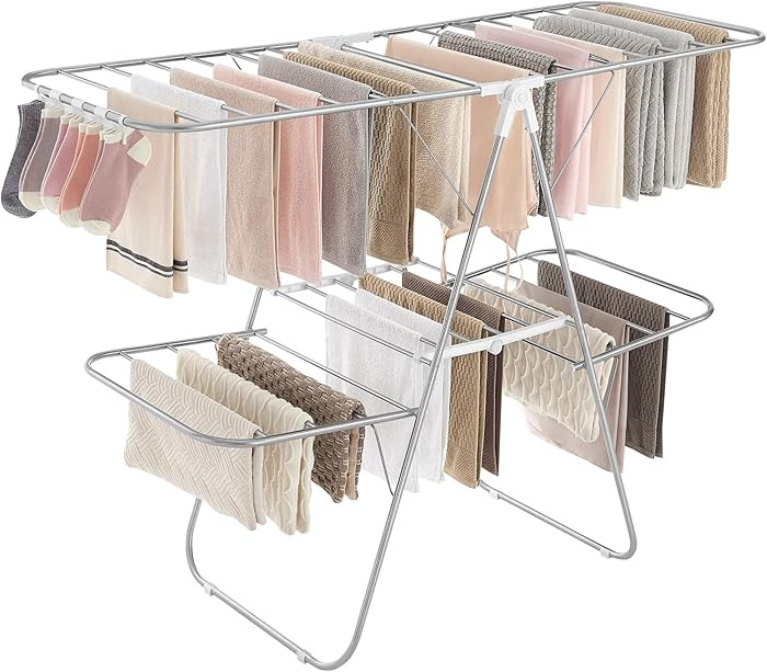 SONGMICS Clothes Drying Rack, Foldable 2-Level Laundry Drying Rack, Free-Standing Laundry Airer, ... | Amazon (US)