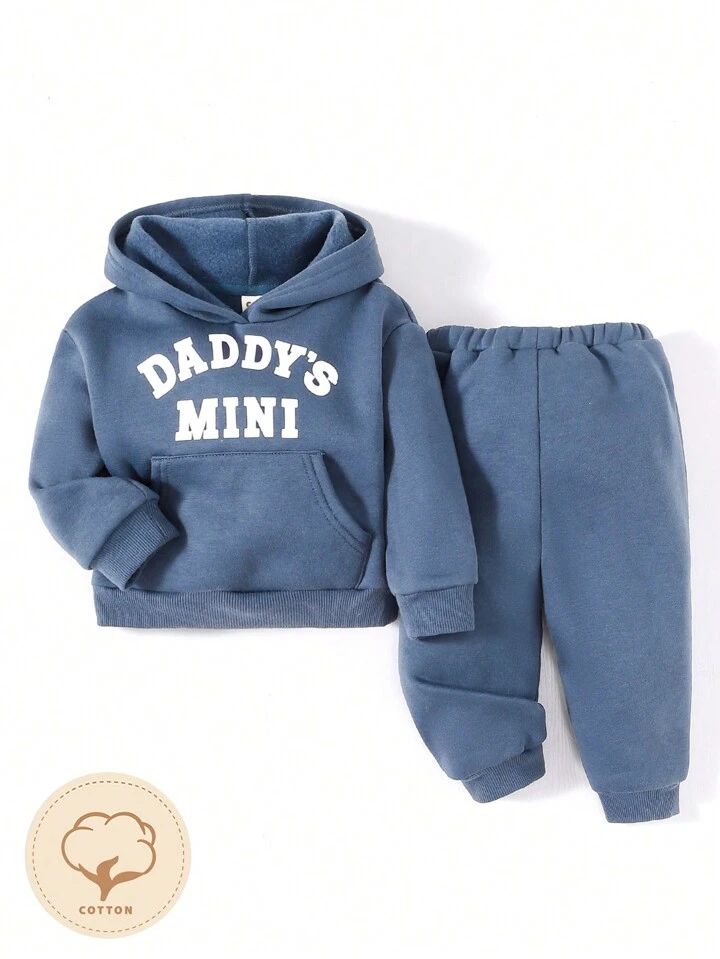 Cozy Cub Baby Boy Letter Graphic Kangaroo Pocket Hoodie & Sweatpants | SHEIN