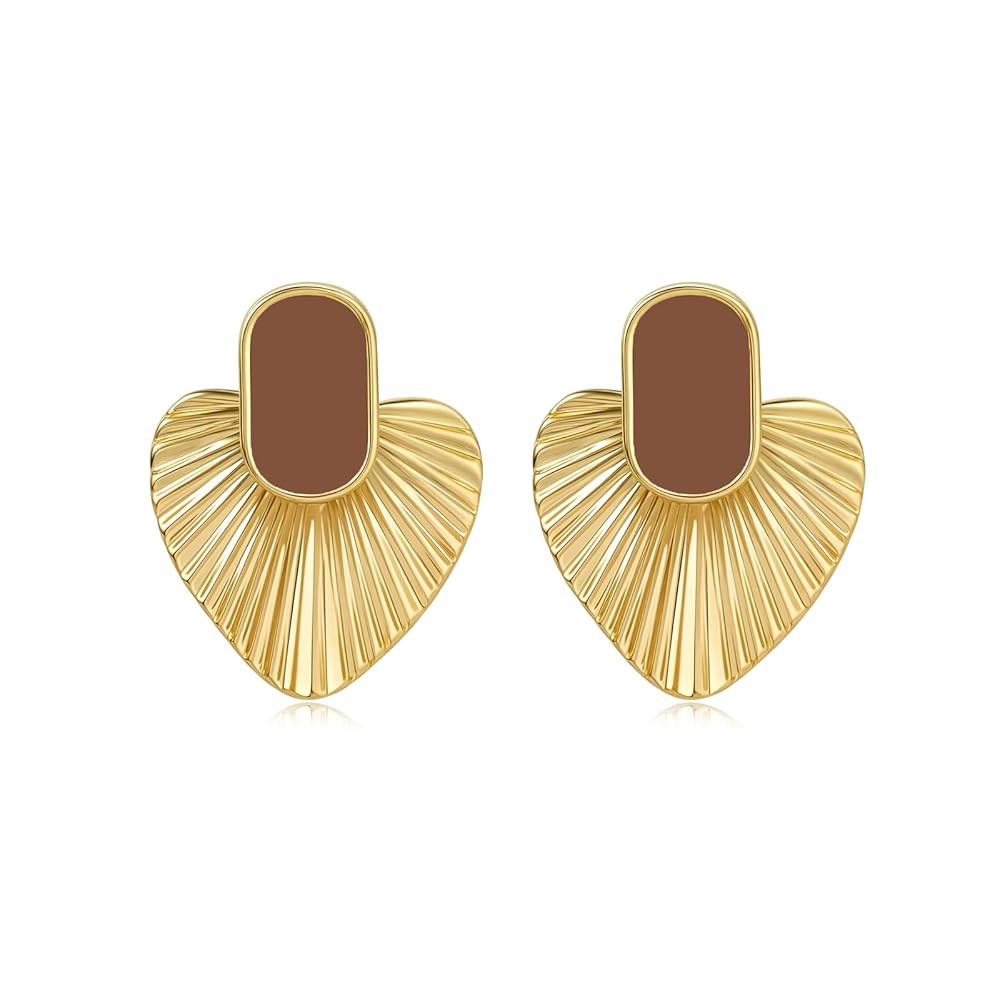 Brown Heart Earrings for Women, 25K Gold-Plated Vintage Earrings with Hypoallergic Posts, Stateme... | Amazon (US)
