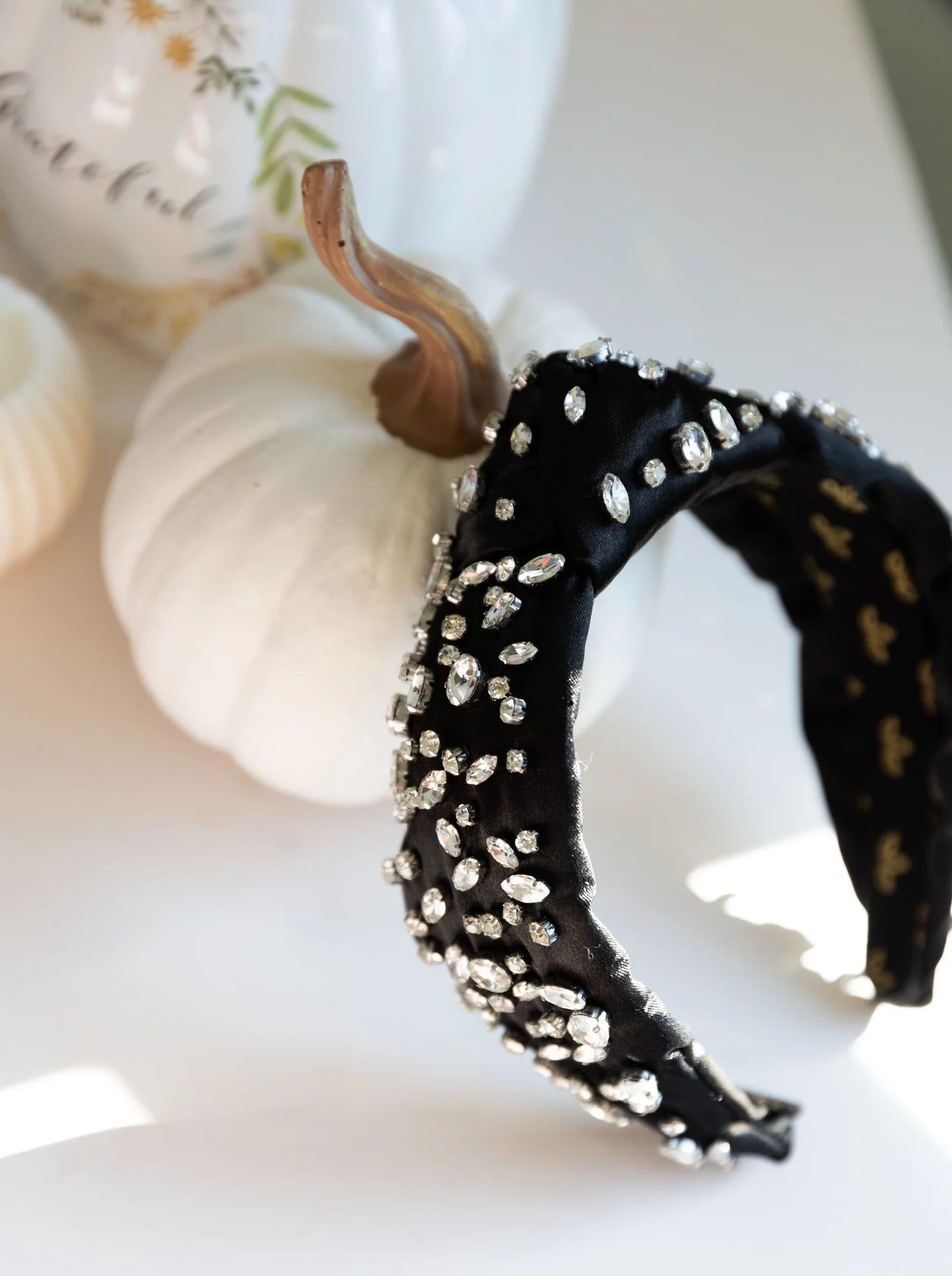 Crystal Dipped Black Satin Headband | La Bella Shop