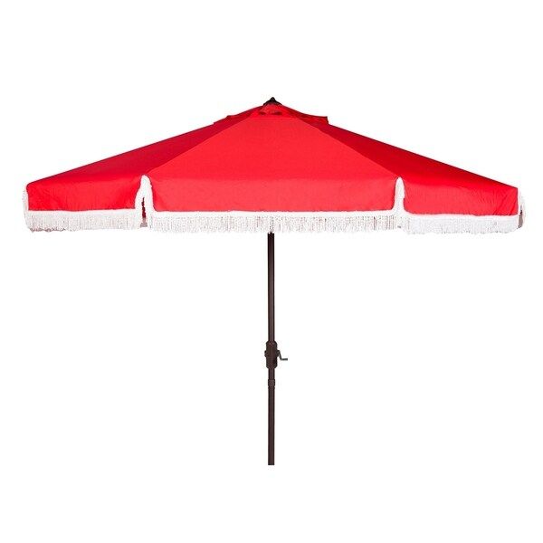 SAFAVIEH Milan Fringe 9 Ft Crank Red/ White Outdoor Umbrella | Bed Bath & Beyond