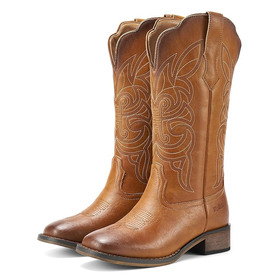 Rollda Cowgirl Boots Cowboy Boots for Women Square Toe Mid Calf Western Boots Ladies Fashion Boot... | Amazon (US)