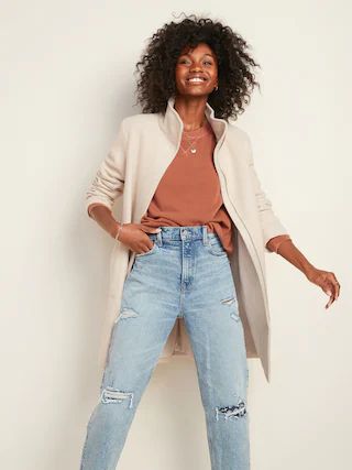 Relaxed Soft-Brushed Funnel-Neck Coat for Women | Old Navy (US)
