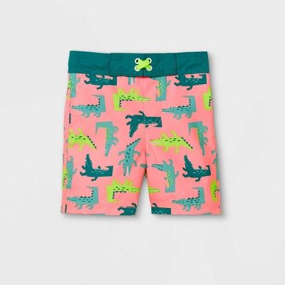 Toddler Boys' Alligator Print Swim Trunks - Cat & Jack™ Coral/Green | Target