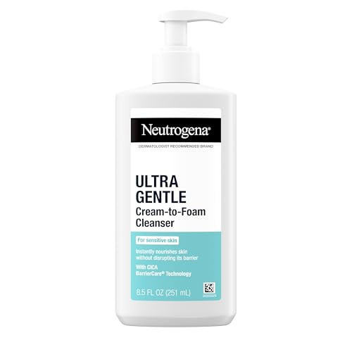 Neutrogena Ultra Gentle Cream to Foaming Face Wash for Sensitive Skin, Fragrance-Free Gentle Facial Cleanser, Hypoallergenic Skin Care, Non-Comedogenic Makeup Remover, 8.5 oz | Amazon (US)