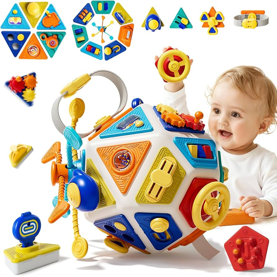 22 in 1 Toddler Busy Board Activity Cube Toys, Montessori Sensory Toy & Travel Learning for Toddl... | Amazon (US)