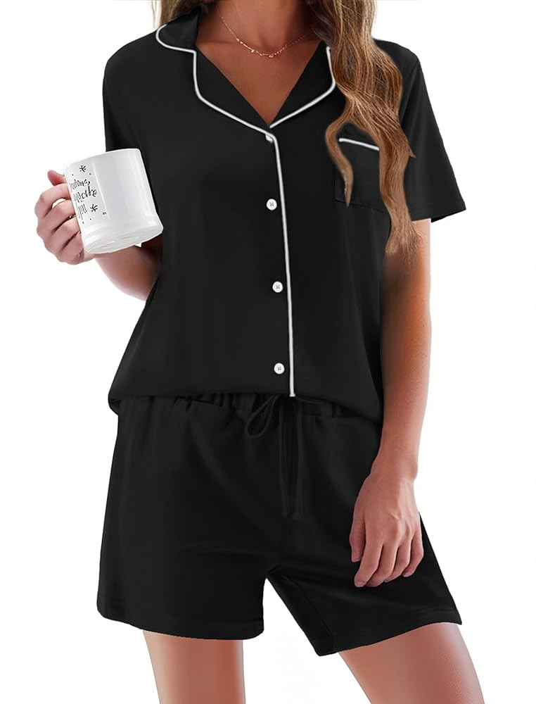Ekouaer Pajamas Set for Women Short Sleeve Sleepwear Button Down Pjs Soft 2 Piece Lounge Sets XS-... | Amazon (US)
