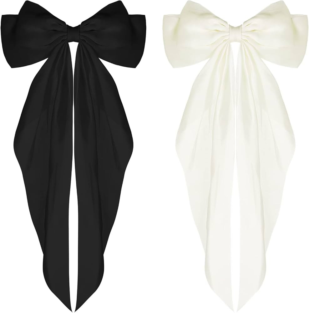WLLHYF Big Bow Barrettes 2 Pieces Soft Silky Satin Hair Clip Long Tail French Ribbon Hair Pins Me... | Amazon (US)