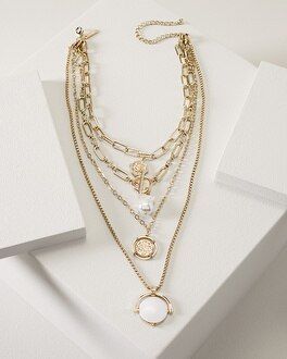 Goldtone Pearl & Coin Multi-Strand Necklace | White House Black Market