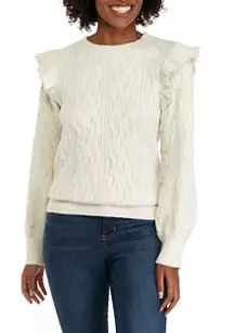 Women's Long Sleeve Ruffle Cable Knit Solid Sweater | Belk