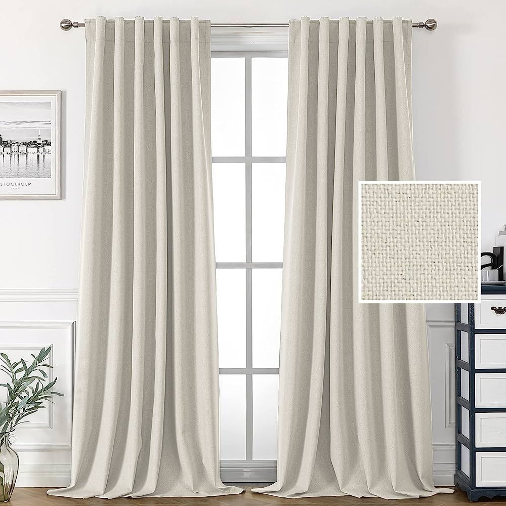 H.VERSAILTEX 100% Blackout Linen Look Curtains for Bedroom 96 inch Full Light Blocking Drapes wit... | Amazon (US)