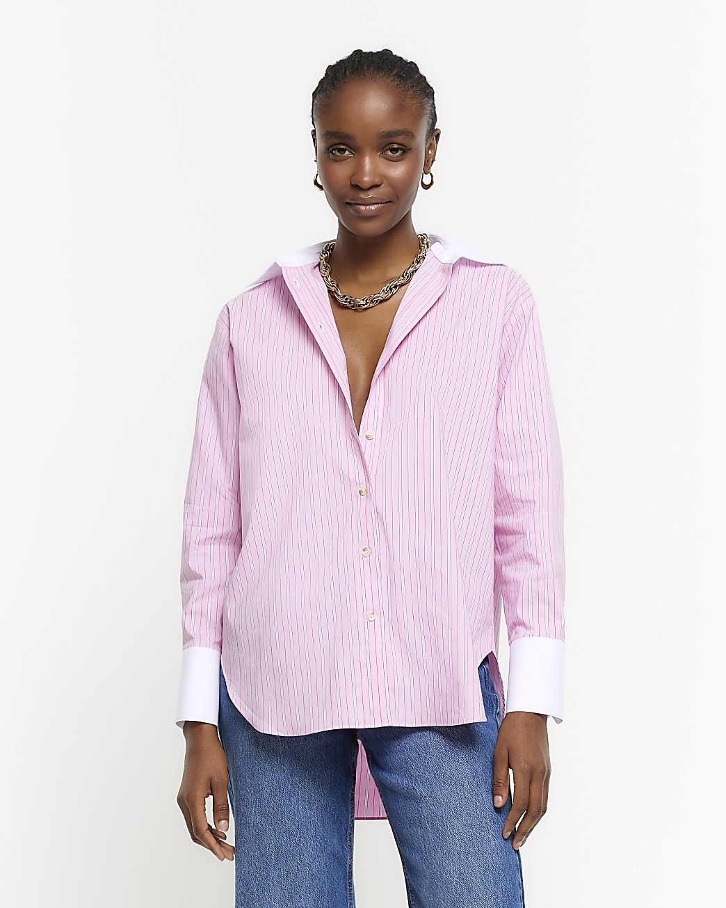Pink oversized stripe shirt | River Island (UK & IE)