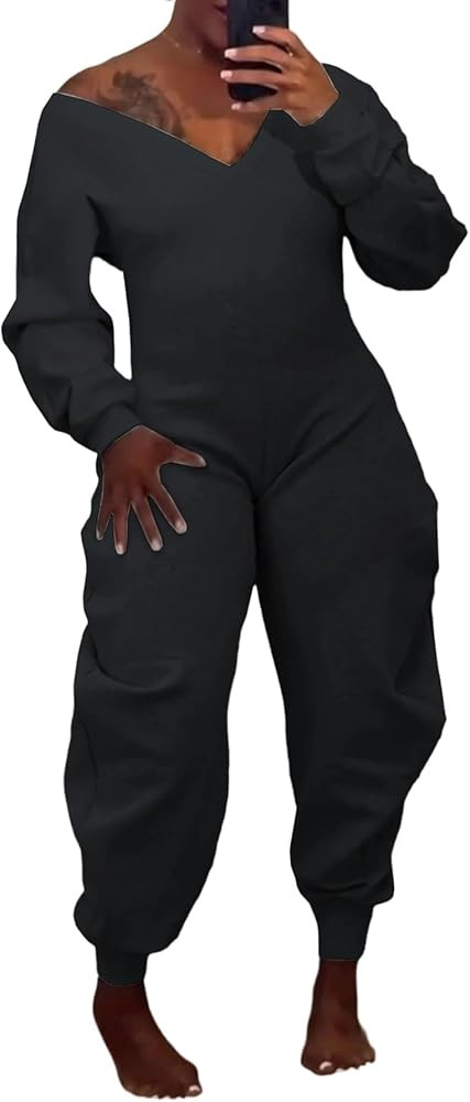 YOOTIKO Womens Fall Casual Jumpsuit Sexy Off Shoulder Long Sleeve Wide Leg Joggers Romper Lounge ... | Amazon (US)