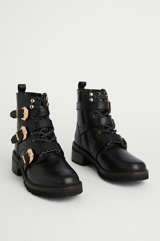 Real Leather Gold Buckle Boot | Warehouse UK & IE