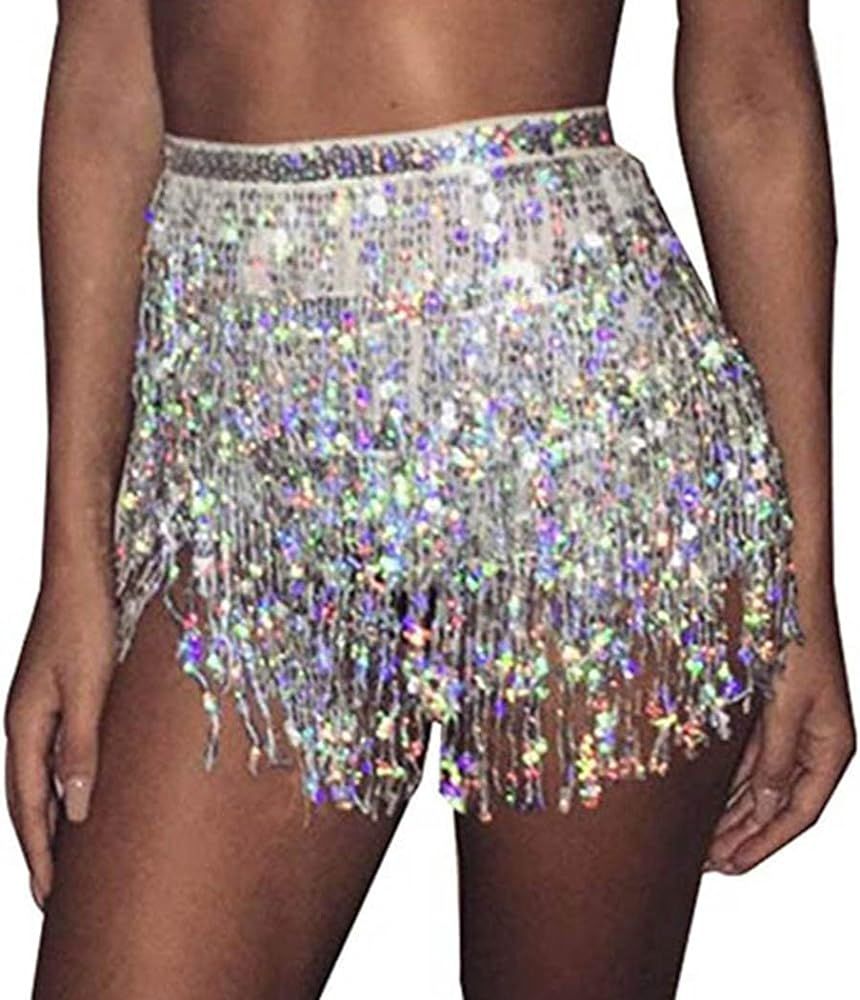 REETAN Boho Belly Skirt Sequins Belly Hip Scarf Tassel Fringe Skirt Rave Party Dance Performance ... | Amazon (US)