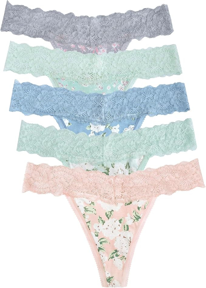voenxe Seamless Lace Thongs for Women No Show Thong Underwear,Lady Breathable Comfort Panty Soft ... | Amazon (US)