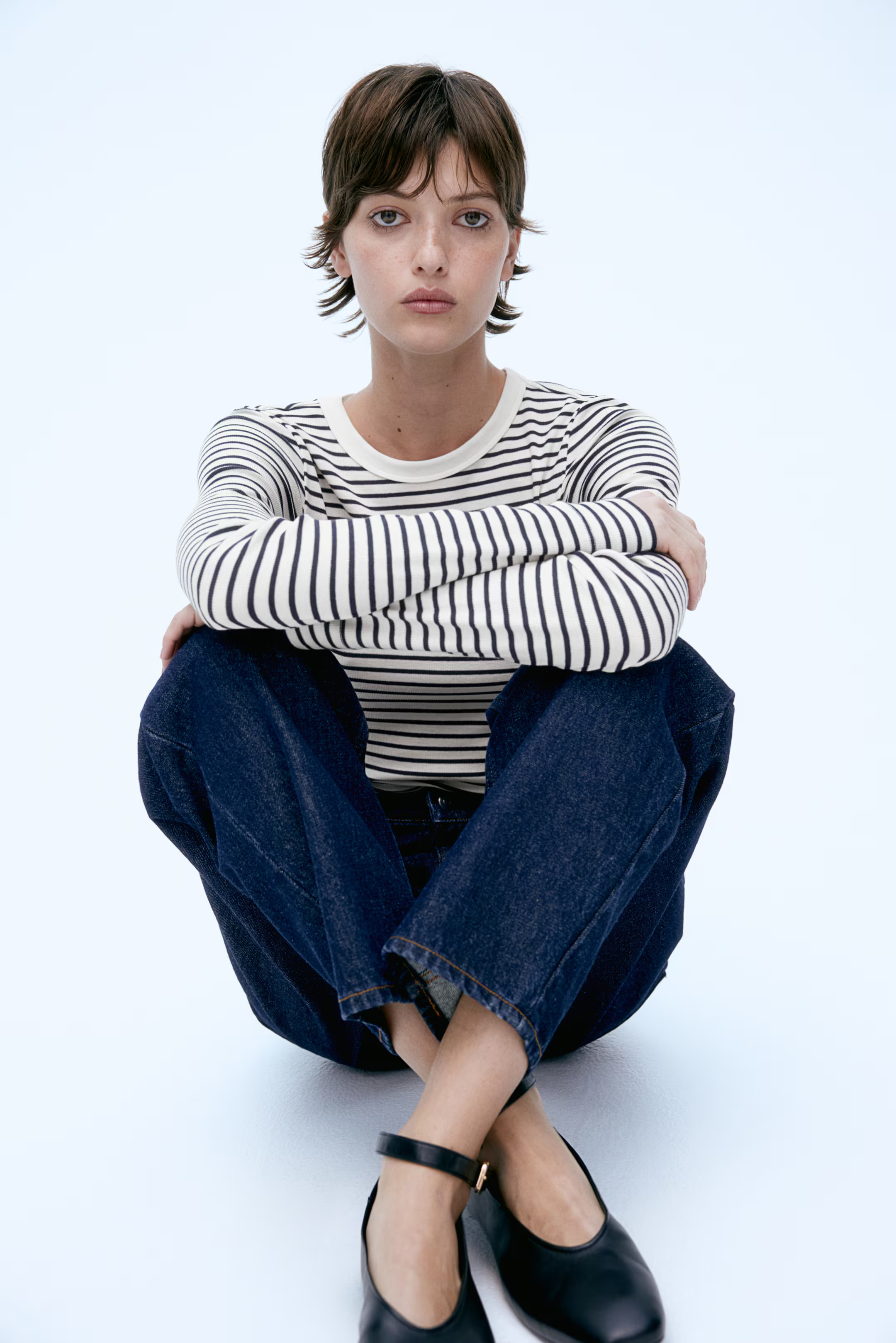 Top van ribtricot - Roomwit/marineblauw gestreept - DAMES | H&M NL | H&M (DE, AT, CH, NL, FI)