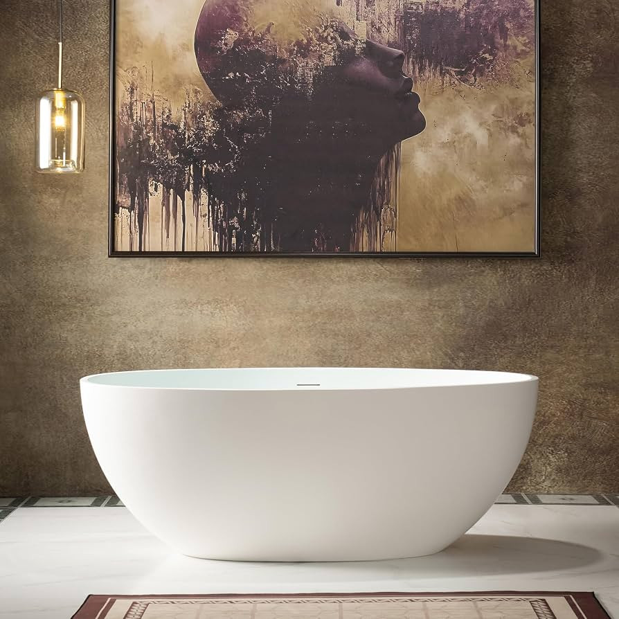 WOODBRIDGE 55 Stone Resin Freestanding Soaking Tub, Modern Oval Solid Surface Bathtub with Integrated Slotted Overflow & Drain, Matte White, B0043 | Amazon (US)