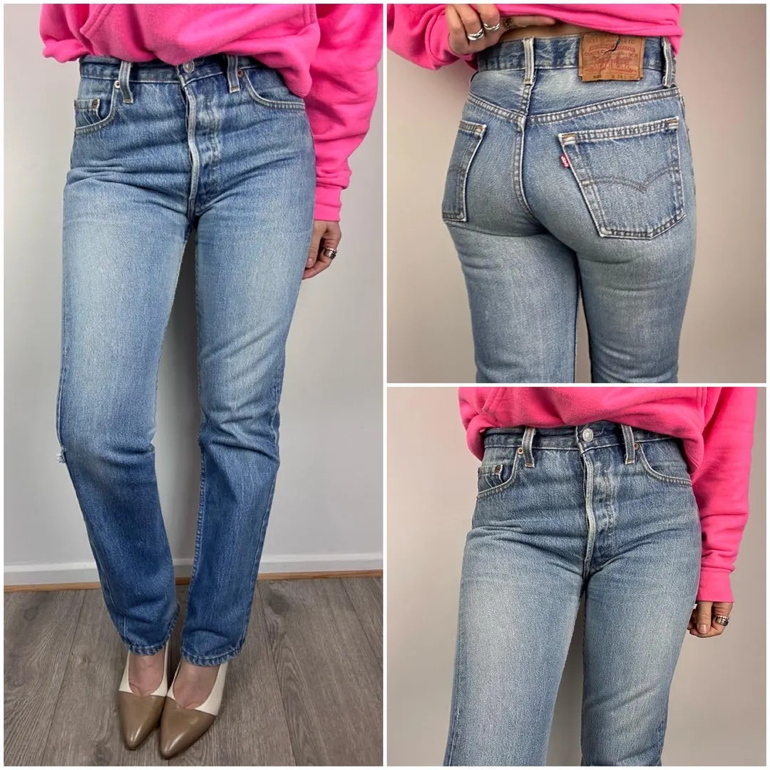 Levis 501 vintage w26 L30 medium blue jeans stonewash faded 90s Levi’s denim buttonfly USA | Etsy (US)