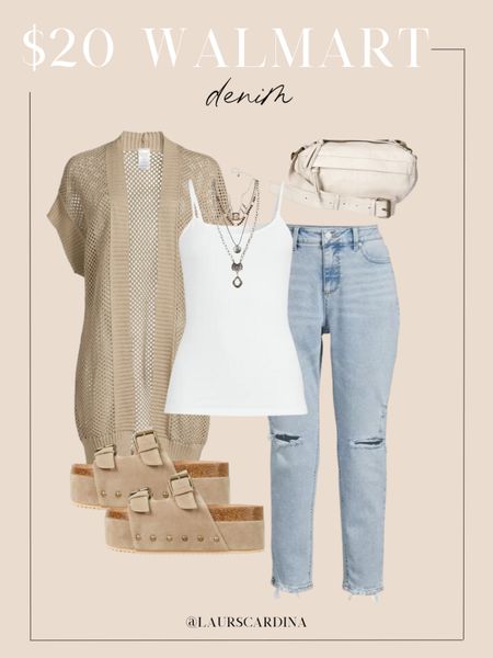 This denim from Walmart is only $20! I’ve paired it with a white tank, a crochet layering sweater, a layered necklace, Birkenstock look for less sandals, and a belt bag. 

Ootd, spring outfit, summer outfit, casual outfit 

#LTKfindsunder50 #LTKstyletip #LTKshoecrush