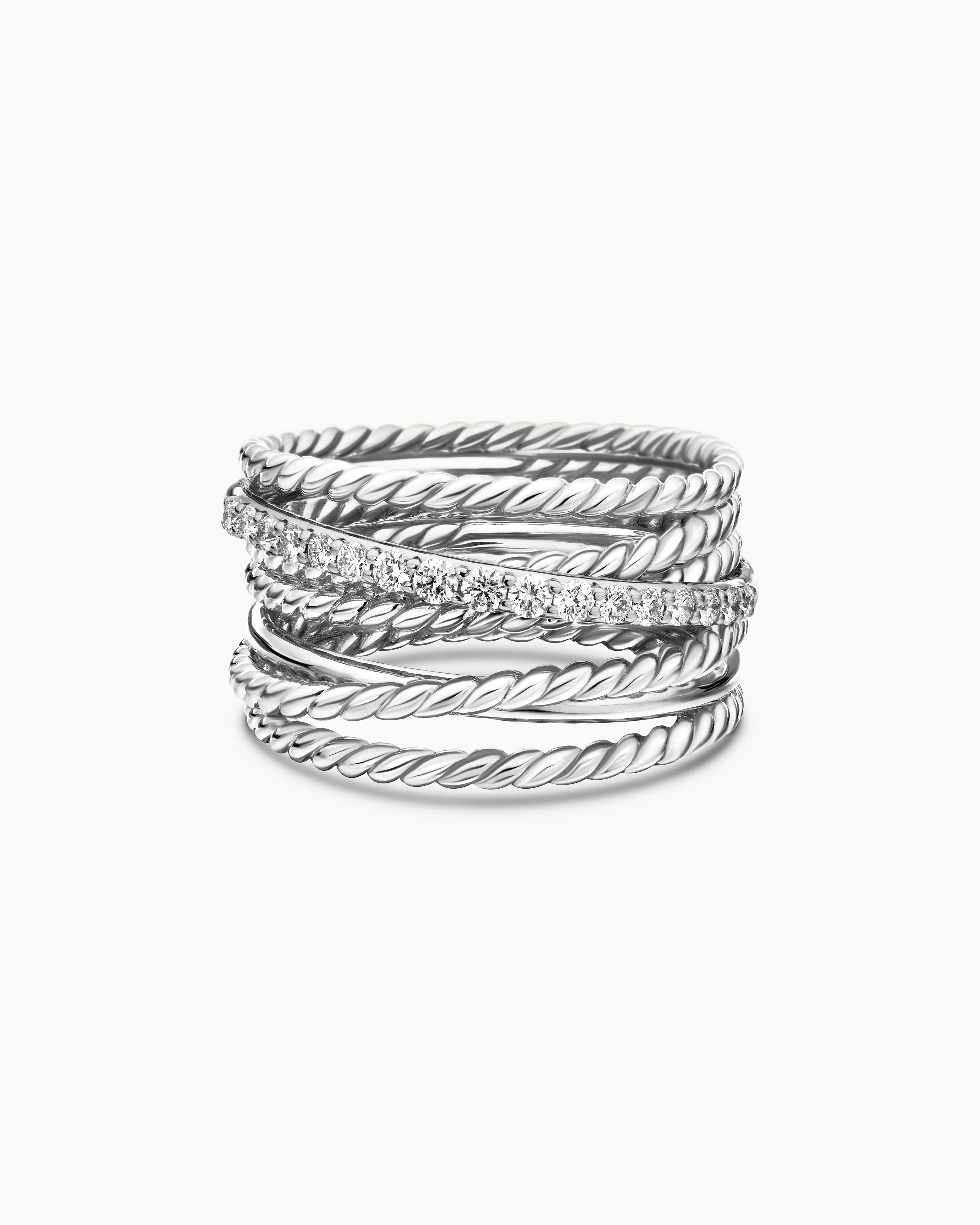 David Yurman | Crossover Ring in Sterling Silver with Diamonds, 12mm | David Yurman