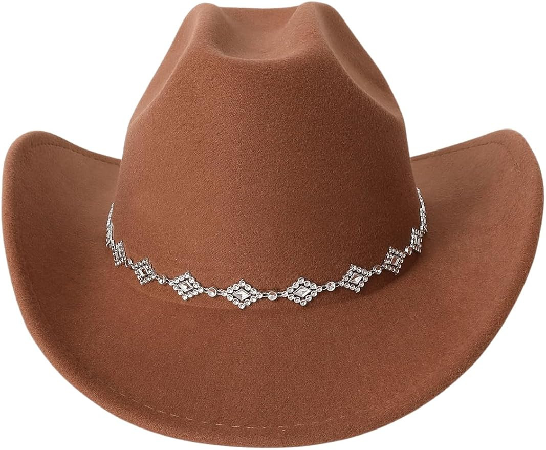 Verdusa Women's Western Cowboy Hat Rhinestone Wide Brim 2026 Cowgirl Hat | Amazon (US)