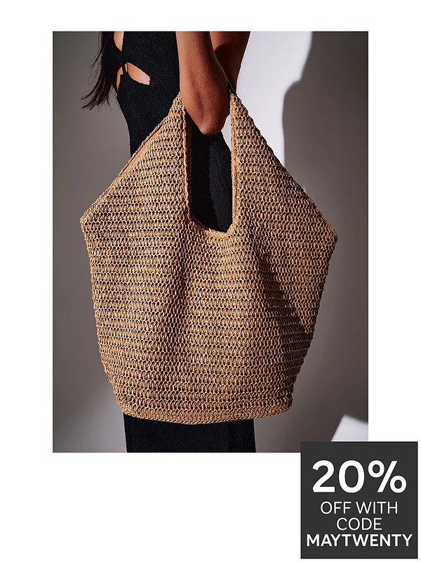 South Beach Straw Oversized Bag With Pu Handle Trim And Lining - Beige | Very (UK)