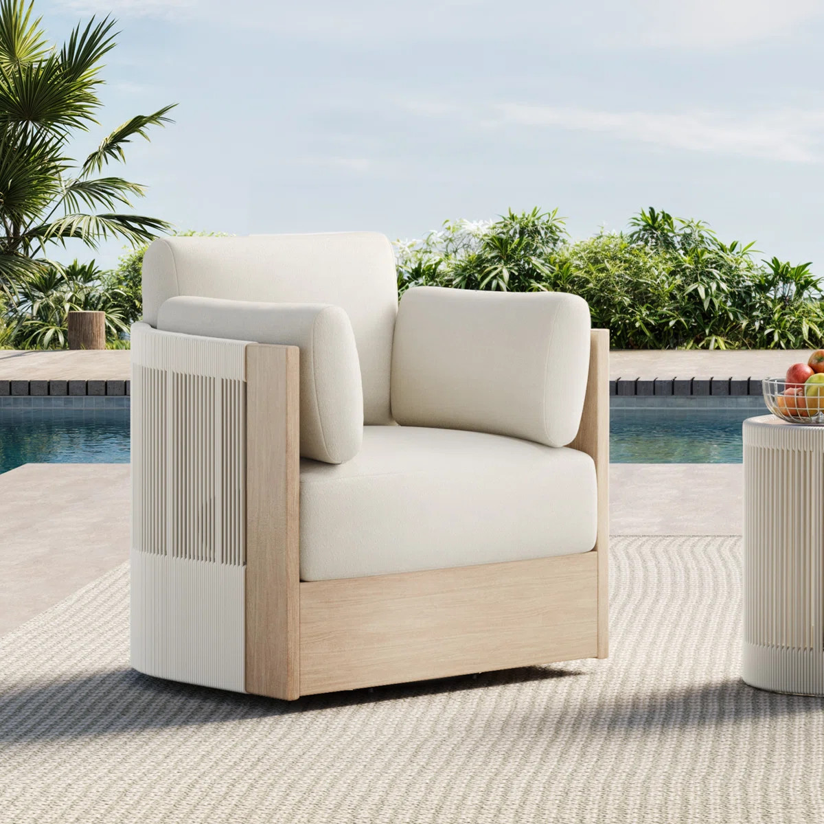 360° Swivel Rope-Woven Solid Wood Outdoor Chair | Wayfair North America