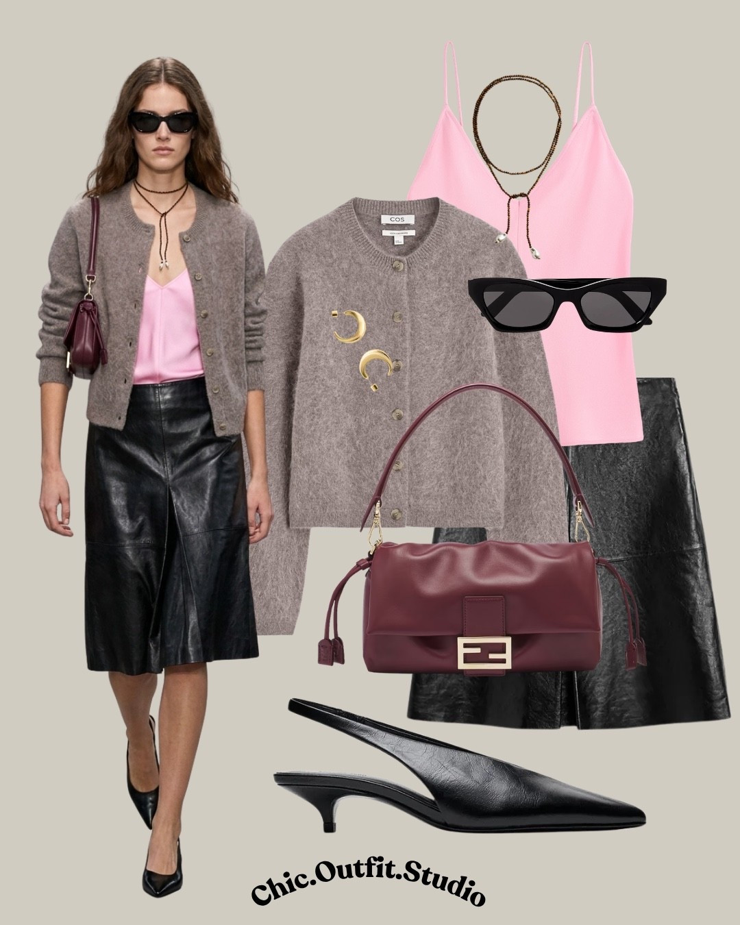 Taupe Cardigan, Pink Cami & Leather Skirt | Feminine Pre-Fall

✨A soft taupe cardigan layered over a feminine pink camisole creates a beautiful contrast against a sleek black leather midi skirt. The burgundy handbag adds another rich fall accent, while pointed black kitten heels keep the silhouette refined and sophisticated. 

✨Perfect for dinner dates, rooftop drinks, gallery evenings, fashion events, date nights, or a chic city lunch when you want something feminine but still effortless.

✨Tags: taupe cardigan outfit women, pink camisole outfit, pink and brown outfit women, gray brown cardigan outfit, black leather midi skirt outfit, leather skirt cardigan outfit, burgundy handbag outfit, black kitten heels outfit, pre fall outfit women, transitional fashion outfit, feminine fall outfit, elegant date night outfit, chic dinner outfit women, European style outfit, elevated feminine style, sophisticated casual outfit, fall fashion inspiration, minimalist chic outfit, statement bag outfit, modern classic style

#LTKdatenight #LTKshoes #LTKbag