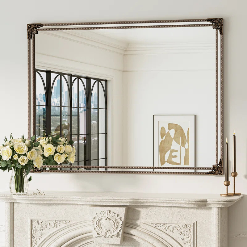 Berrilee Rectangle Iron Wall Mirror with Carved Wooden Accents | Wayfair North America