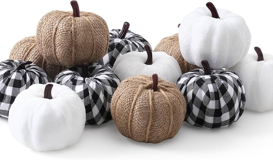 SITUMEIZI 12 Pcs Pumpkins Fake Harvest Velvet Pumpkin White Black Small Faux Fabric Foam Pumpkin ... | Amazon (US)