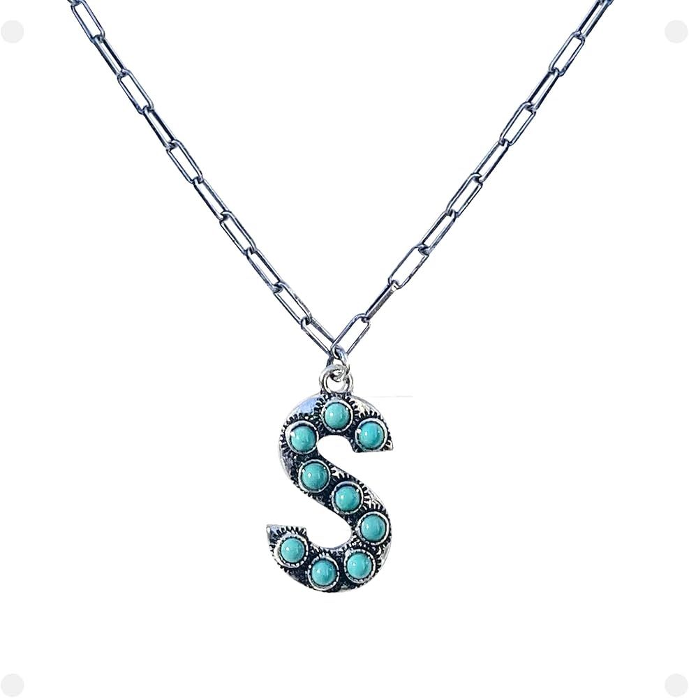 Western Boho Turquoise Letter A-Z Pendant Initial Necklace | Amazon (US)