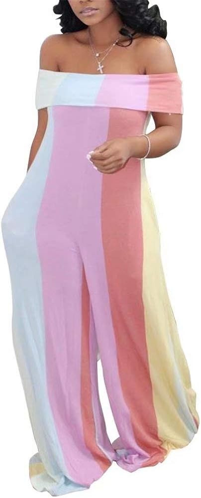 LKOUS Women Summer Elegant Spaghetti Strap Sleeveless Polka Dot Print One-piece Loose Wide Leg Pa... | Amazon (US)