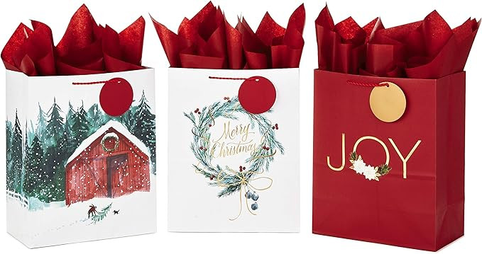 Hallmark 13" Large Christmas Gift Bag Assortment with Tissue Paper (3 Bags: "Merry Christmas" Wre... | Amazon (US)
