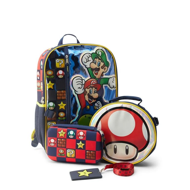 Nintendo Here We Go Boys 17" 4-Piece Backpack Set with Lunch Bag - Blue - Walmart.com | Walmart (US)