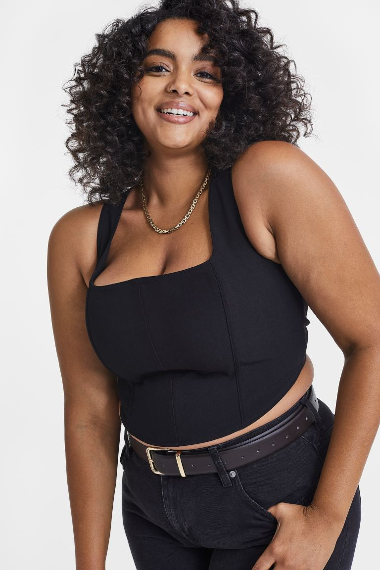 Lacing-detail corset top | Black Corset Top Outfit | Black Top | Dressy Tops | H&M (US + CA)