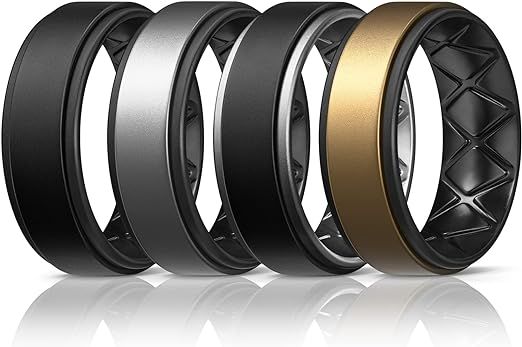 Egnaro Silicone Rings for Men 1/4/6 Multipack of Breathable Mens Silicone Rubber Wedding Rings Ba... | Amazon (US)