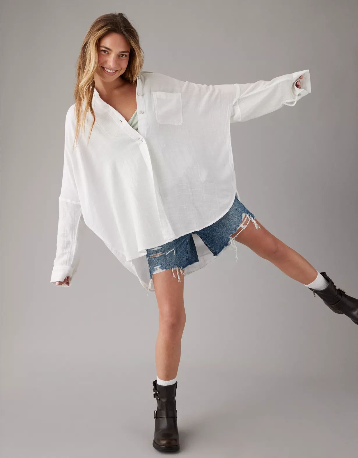 AE Go Big Oversized Gauze Shirt | American Eagle Outfitters (US & CA)