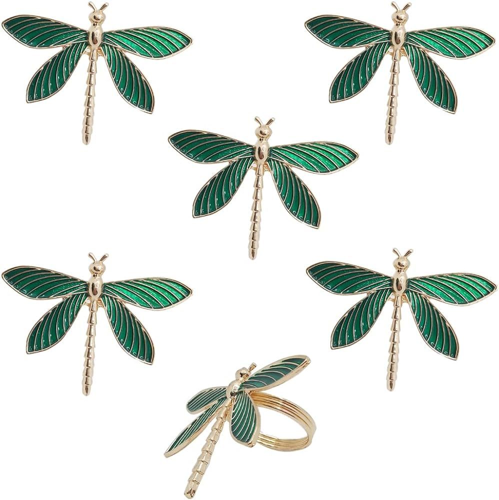 6 Pack Gold Napkin Ring Dragonfly Napkin Rings Holders Insect Napkin Rings Buckle for Thanksgivin... | Amazon (US)