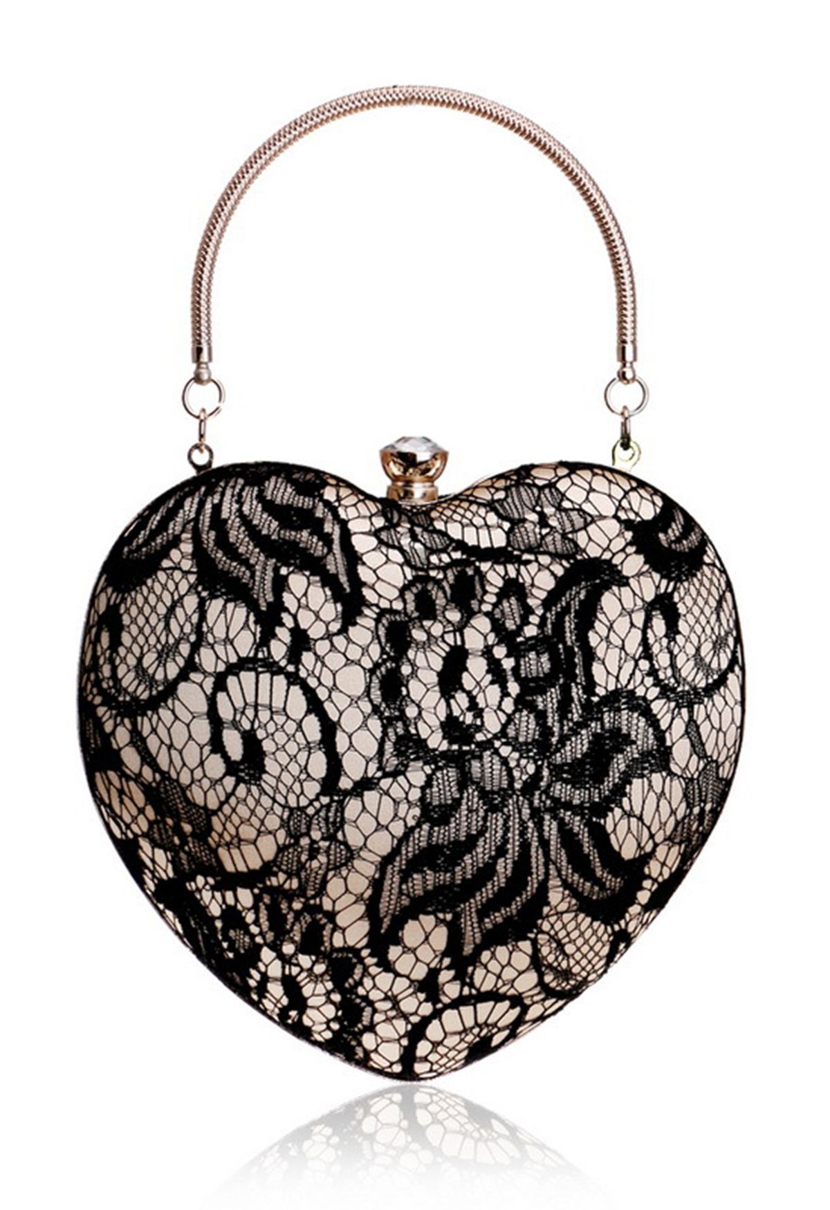 Mysterious Lace Heart Shape Clutch in Black | Chicwish