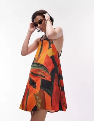 Topshop beaded strap printed flippy mini dress in papaya print | ASOS (Global)
