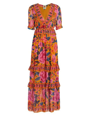 $275 Farm Rio Women Yellow Floral Dream Short Sleeve Maxi Dress Size XS | eBay US