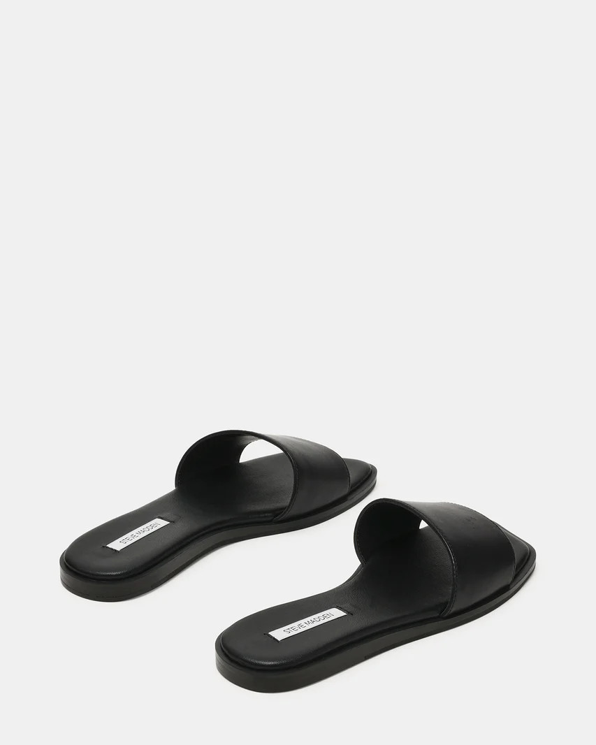 AVRA Black Leather Wavy-Toe Slide Women's Sandal | Steve Madden (US)