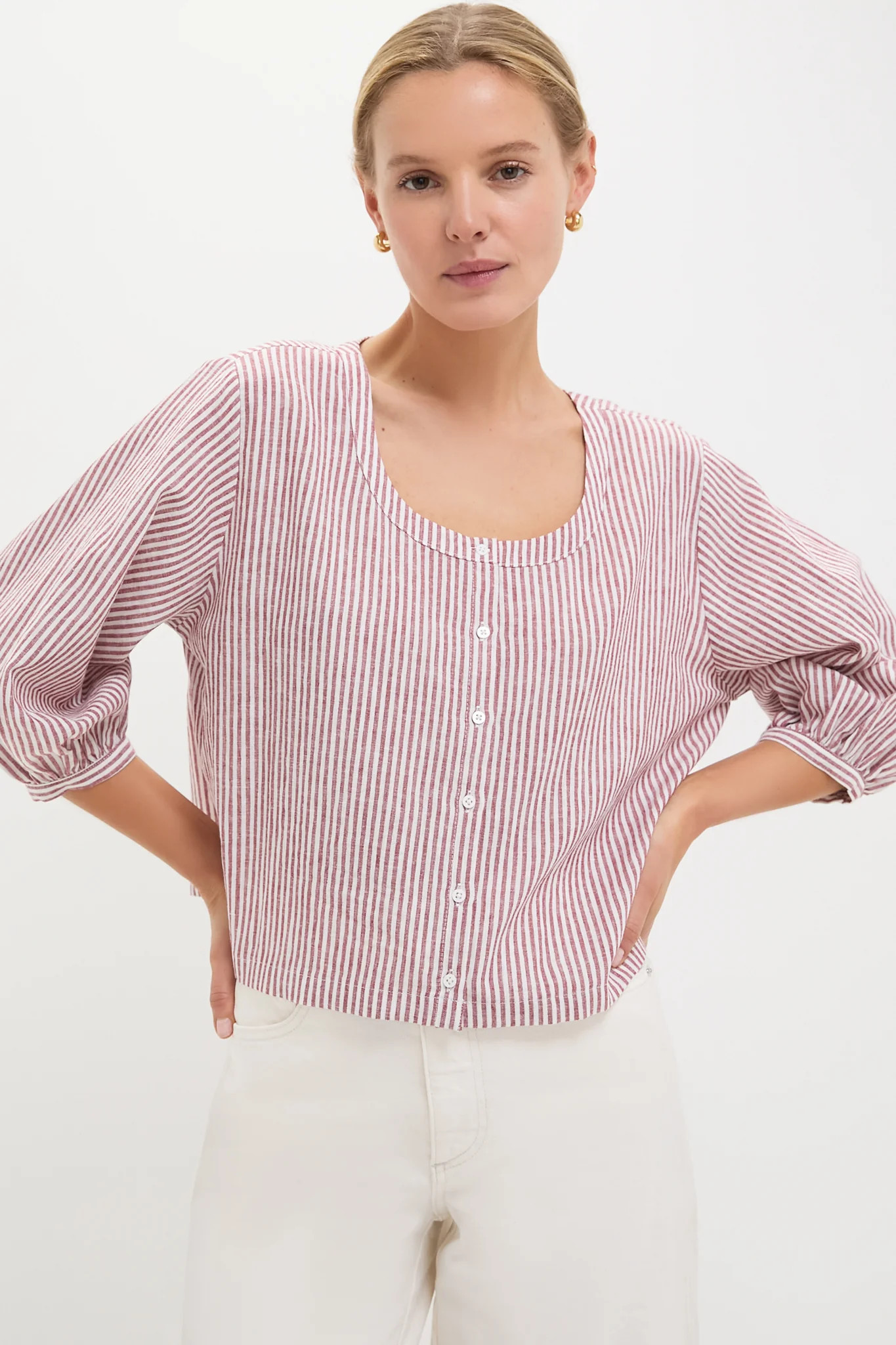 Red Stripe Linen Kennedi Blouse | Tuckernuck (US)