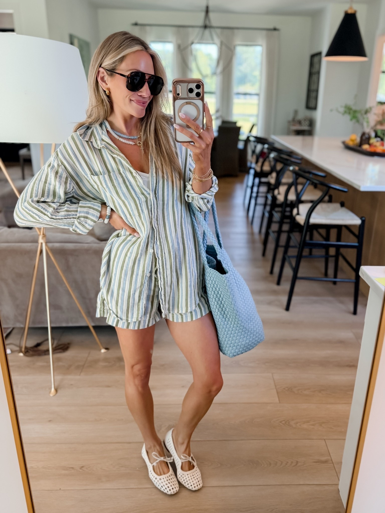 Aerie set for summer! It’s a light weight gauzy material that is perfect for summer time! I’m wearing my true size xxs in shorts and xs in button down. My woven flats are so comfy and run tts as well!

#LTKootd #LTKmomlife #LTKgrwm