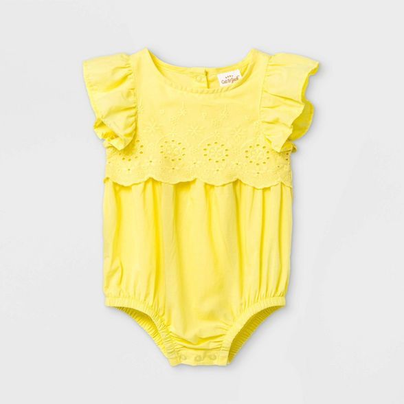 Baby Girls' Eyelet Bubble Romper - Cat & Jack™ Yellow | Target